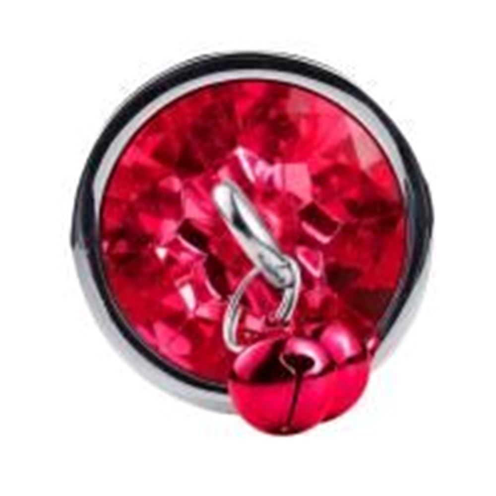 BDR-L0515-2 Paslanmaz Çelik Kırmızı Taşlı Zilli Metal Anal Plug