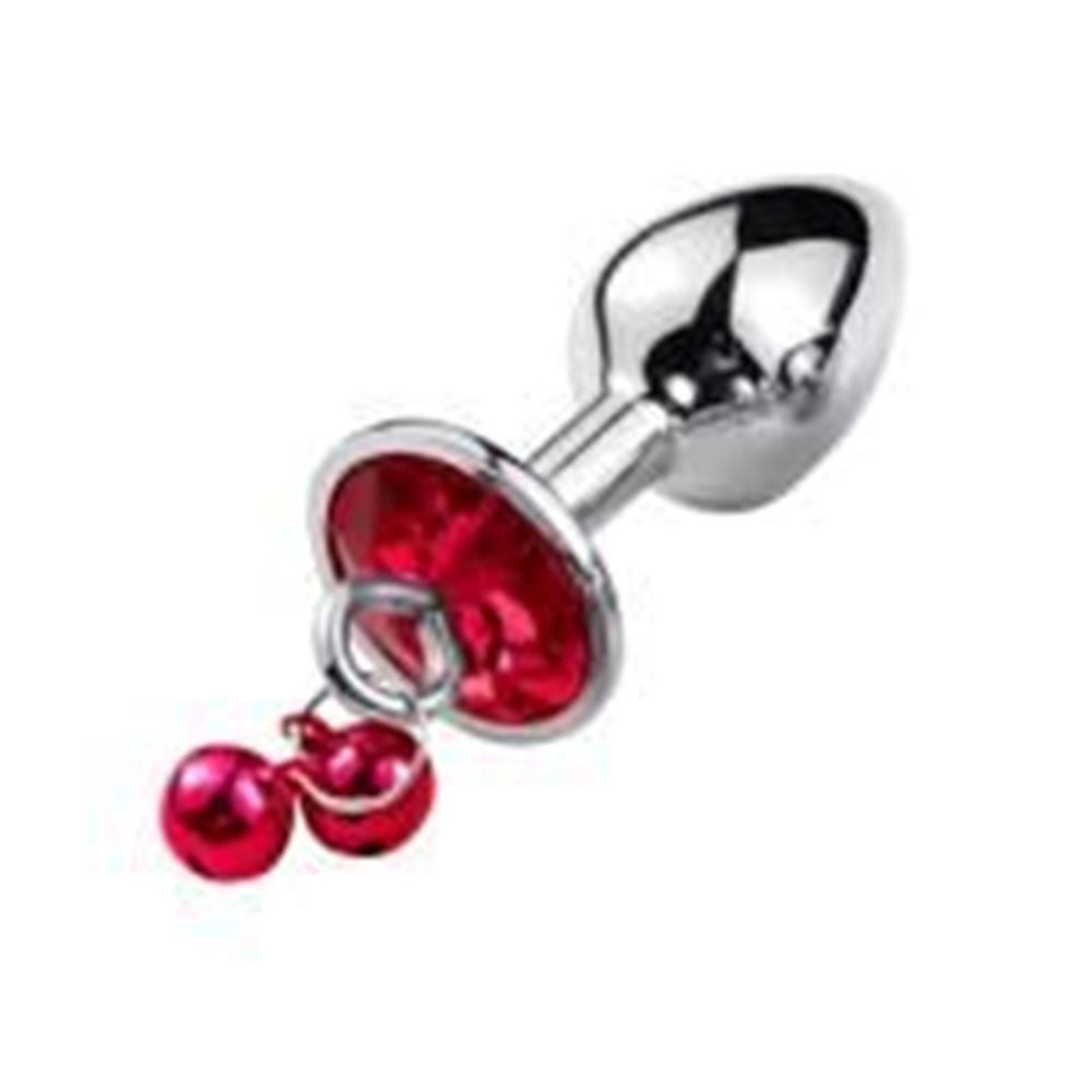 BDR-L0515-2 Paslanmaz Çelik Kırmızı Taşlı Zilli Metal Anal Plug