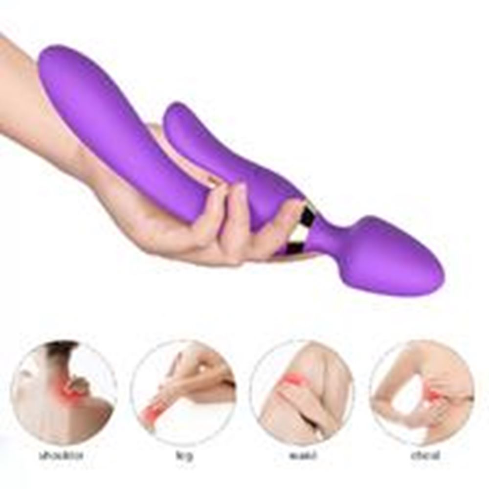 BDR-W05M Manyetik Şarjlı Su Geçirmez Wand Massager 3 in 1 Dildo Vibratör - Mor