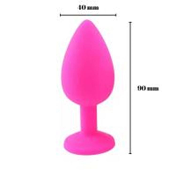 BDR-L0409-3M Mor Mücevher Taşlı Silikon Pembe Anal Plug - Büyük