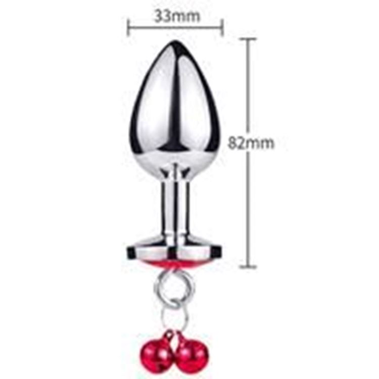 BDR-L0515-2 Paslanmaz Çelik Kırmızı Taşlı Zilli Metal Anal Plug