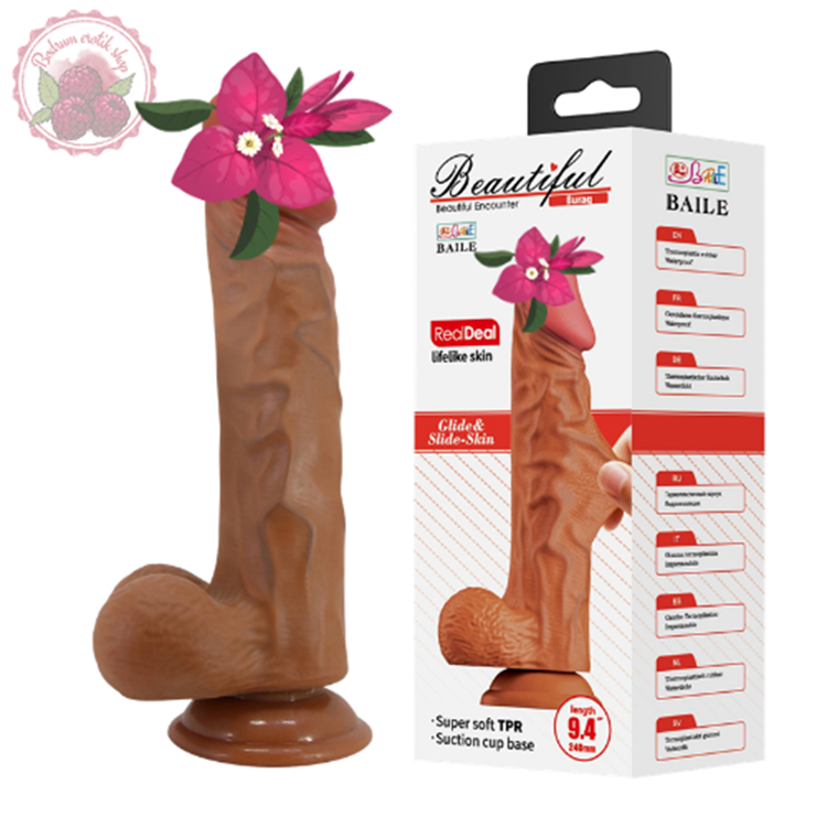 Realistik Dildo BURAQ, 9,4", Super soft TPR, Waterproof