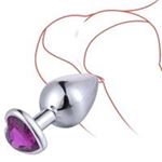 BDR-L0502-1 Paslanmaz Çelik Kalp Şeklinde Mor Taşlı Metal Anal Plug