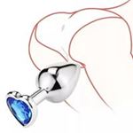 BDR-L0502-1M Paslanmaz Çelik Kalp Şeklinde Mavi Taşlı Metal Anal Plug