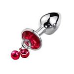 BDR-L0515-2 Paslanmaz Çelik Kırmızı Taşlı Zilli Metal Anal Plug